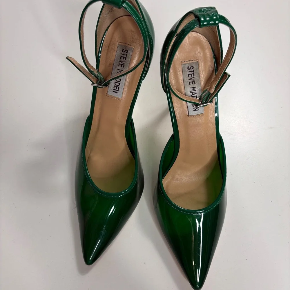 Steve Madden Green Translucent Pointed Toe Ankle Strap Stiletto Heels 7.5